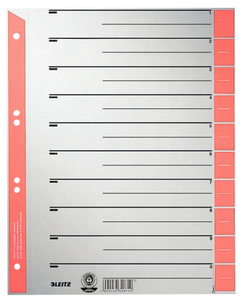 Leitz 16520025 märkmelipik Numbritega indeks Papp Hall, Punane