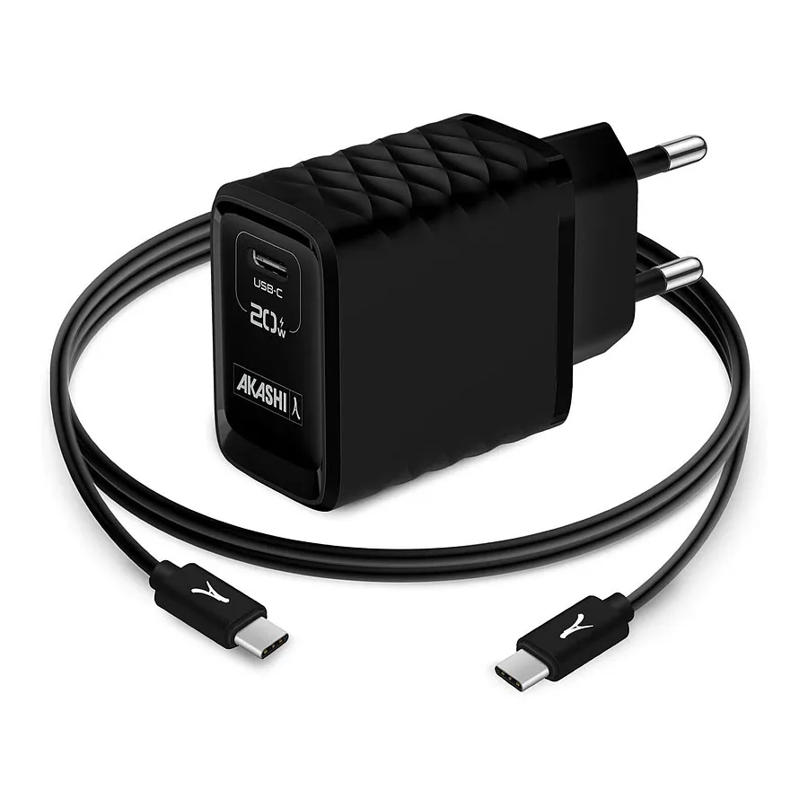 Akashi Chargeur Secteur 20W USB-A Quick Charge 3.0 + Câble USB-C